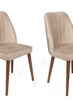 Set 2 scaune Alfa, Crem/Nuc, textil, picioare metalice