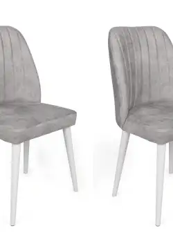 Set 2 scaune Alfa, Gri/Alb, textil, picioare metalice