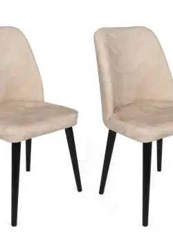Set 2 scaune Dallas, Bej/Negru, textil, picioare metalice