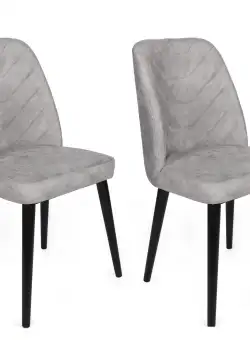 Set 2 scaune Dallas, Gri/Negru, textil, picioare metalice