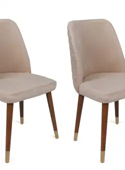 Set 2 scaune Hugo, Crem/Gold, textil, picioare metalice