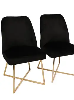 Set 2 scaune Madrid, Auriu/Negru, textil, picioare metalice