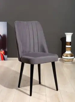 Set 2 scaune Polo, Gri/Negru, textil, picioare metalice