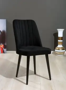 Set 2 scaune Polo, Negru, textil, picioare metalice