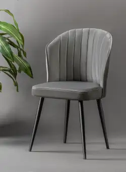 Set 2 scaune Rubi, Gri/Negru, textil, picioare metalice