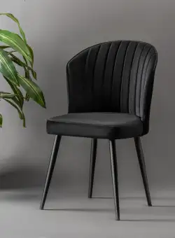 Set 2 scaune Rubi, Negru, textil, picioare metalice