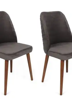 Set 2 scaune Tutku, Antracit/Nuc, textil, picioare metalice