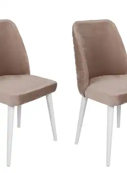 Set 2 scaune Tutku, Bej/Alb, textil, picioare metalice