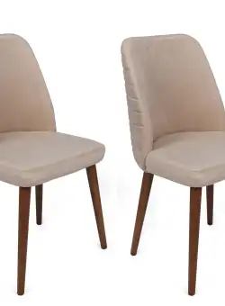 Set 2 scaune Tutku, Crem/Nuc, textil, picioare metalice