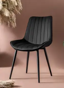 Set 2 scaune Venus, Negru, textil, picioare metalice