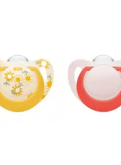 Set 2 suzete Nuk Star Silicon, 6-18 luni (Galben/Rosu)