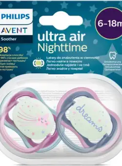Set 2 suzete Philips-Avent SCF376/14, ultra air NightTime 6-18 luni, Ortodontice, fara BPA, Fosforescent, Dreams/Stea