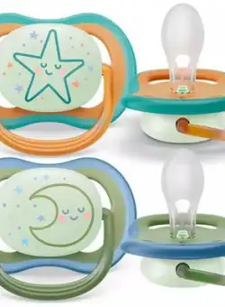 Set 2 suzete Philips Avent SCF376/23, Ultra air Night Time, 18 luni+