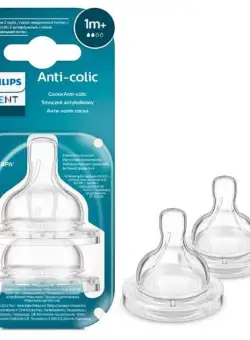Set 2 tetine Philips Avent Anti-colici SCY762/02, +1 luna, Debit 2 (Transparent)