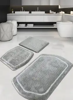 Set 3 covorase baie Genom, Gri, 100% acrilic, 60 x 100 cm / 50 x 60 cm / 40 x 60 cm