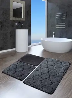 Set 3 covorase baie Infinity, Antracit, 100% acrilic, 40 x 60 cm / 50 x 60 cm / 60 x 100 cm