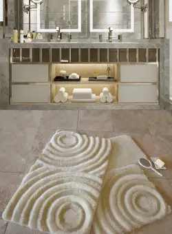 Set 3 covorase baie Wave, Ecru, 100% acrilic, 60 x 100 cm / 50 x 60 cm / 40 x 60 cm