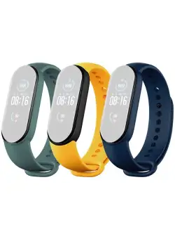 Set 3 curele pentru Bratara fitness Xiaomi Mi Band 5 - Verde, Galben si Albastru inchis
