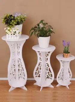 Set 3 masute decorative pentru ghivece de flori din PVC, 50/40/30 cm