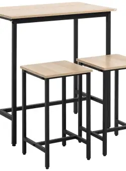 Set 3 piese cu masa si 2 scaune, stil industrial, pentru living/bucatarie, PAL si Otel, economie de spatiu, lemn natural si negru HOMCOM | Aosom RO