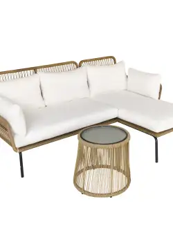 Set 3 Piese Mobilier de Gradina Outsunny din Ratan, Canapea, Sezlong si Masuta, Bej, Cafeniu | Aosom RO