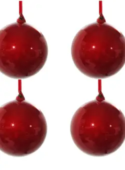 Set 4 decoratiuni brad Deko Senso glob 10cm sticla rosu perla lucios