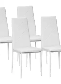 Set 4 scaune bucatarie HOMCOM cu spatar inalt, scaune moderne din piele artificiala si otel, 41x50x97cm, alb | Aosom RO