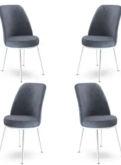 Set 4 scaune Dexa, Fum/Alb, textil, picioare metalice