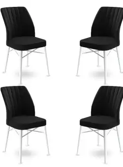 Set 4 scaune Flex, Negru/Alb, textil, picioare metalice