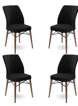 Set 4 scaune Flex, Negru/Maro, textil, picioare metalice