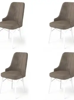 Set 4 scaune Pare, Cappuccino/Alb, textil, picioare metalice