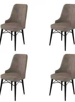 Set 4 scaune Pare, Cappuccino/Negru, textil, picioare metalice