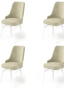 Set 4 scaune Pare, Crem/Alb, textil, picioare metalice