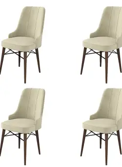 Set 4 scaune Pare, Crem/Maro, textil, picioare metalice