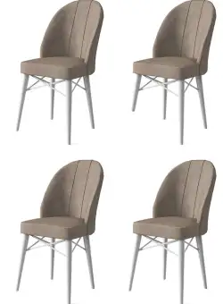 Set 4 scaune Ritim, Cappuccino/Alb, textil, picioare metalice