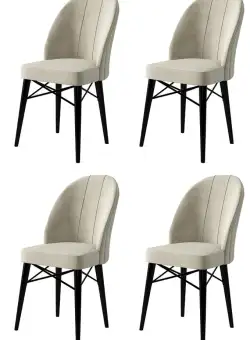 Set 4 scaune Ritim, Crem/Negru, textil, picioare metalice