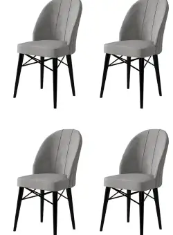 Set 4 scaune Ritim, Gri/Negru, textil, picioare metalice