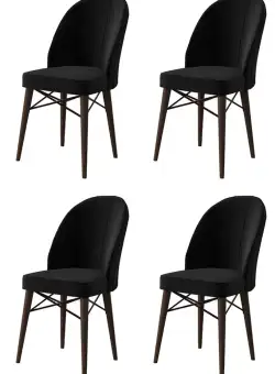 Set 4 scaune Ritim, Negru/Maro, textil, picioare metalice