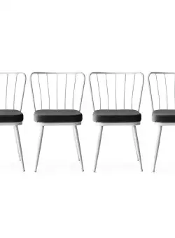 Set 4 scaune Yıldız, Alb, textil, picioare metalice