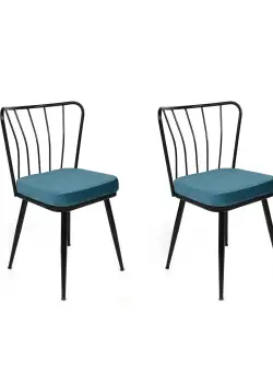 Set 4 scaune Yıldız, Albastru/Negru, textil, picioare metalice