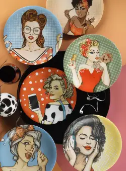 Set 6 Farfurii, Portelan, Multicolor, 25 cm