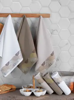 Set 6 prosoape Pineapple, Alb/Maro/Bej, 100% bumbac jacquard, 40 x 60 cm
