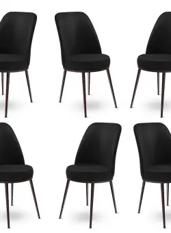 Set 6 scaune Dexa, Negru/Maro, textil, picioare metalice