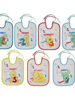 Set 7 bavete zilele saptamanii Lorelli, small, bumbac, inchidere cu snur, Boy