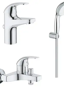 Set baterii Grohe Start Curve cu baterie lavoar baterie cada si set de dus cu agatatoare crom