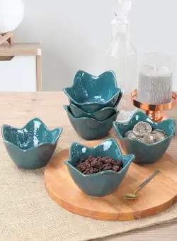 Set boluri ceramice Luster Green Lily Snack 12 Cm 6 Pieces, Verde inchis, 12x7.5x7.5 cm