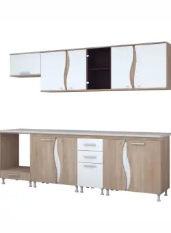 Set Bucatarie CIP 3S, COMBI 2, L 260, 8 corpuri, blat termorezistent, corp PAL sonoma, fronturi sonoma + alb