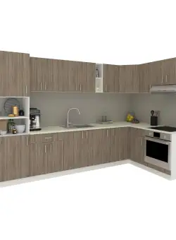 Set Bucatarie Colt Karo V35, Stejar Sonoma Inchis/Alb, Blat Thermo 28 mm, L 280 x 220 cm