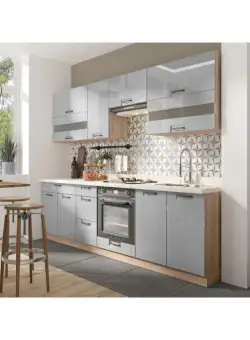 Set Bucatarie FAVORIT C Plus LATTE, L 260, 8 corpuri, blat termorezistent, corp sonoma, fronturi latte lucios