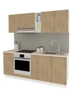 Set Bucatarie Karo V11, Lemn Natural/Alb, Blat Thermo 28 mm, L 200 cm